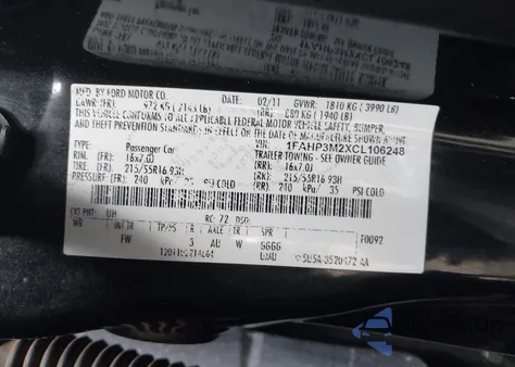 2012 Ford Focus Sel from USA, damaged, VIN 1FAHP3M2XCL106248